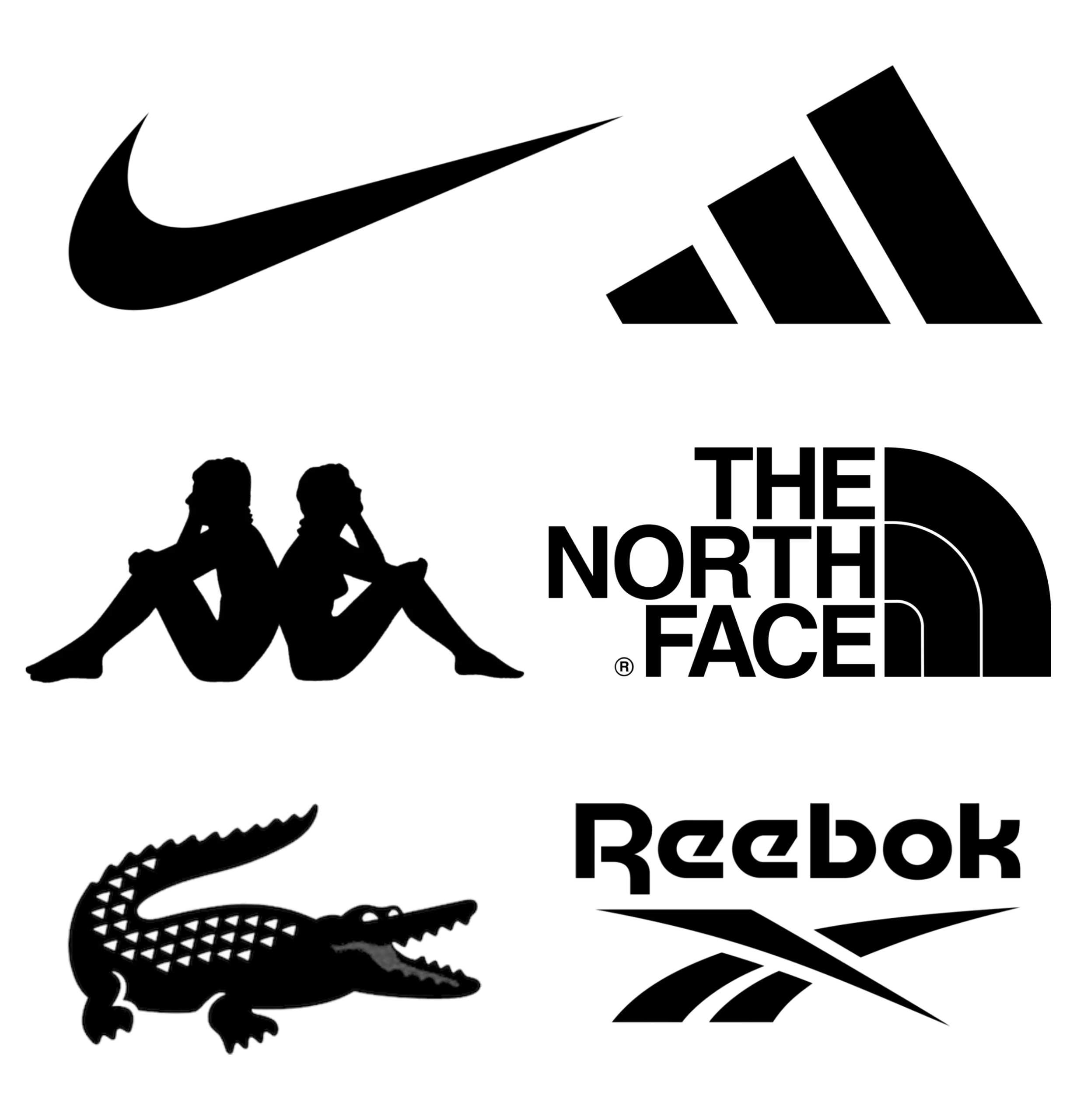 Varios logotipos de marcas deportivas, incluidas Adidas, Kappa, Lacoste y Reebok, dispuestos en la imagen.